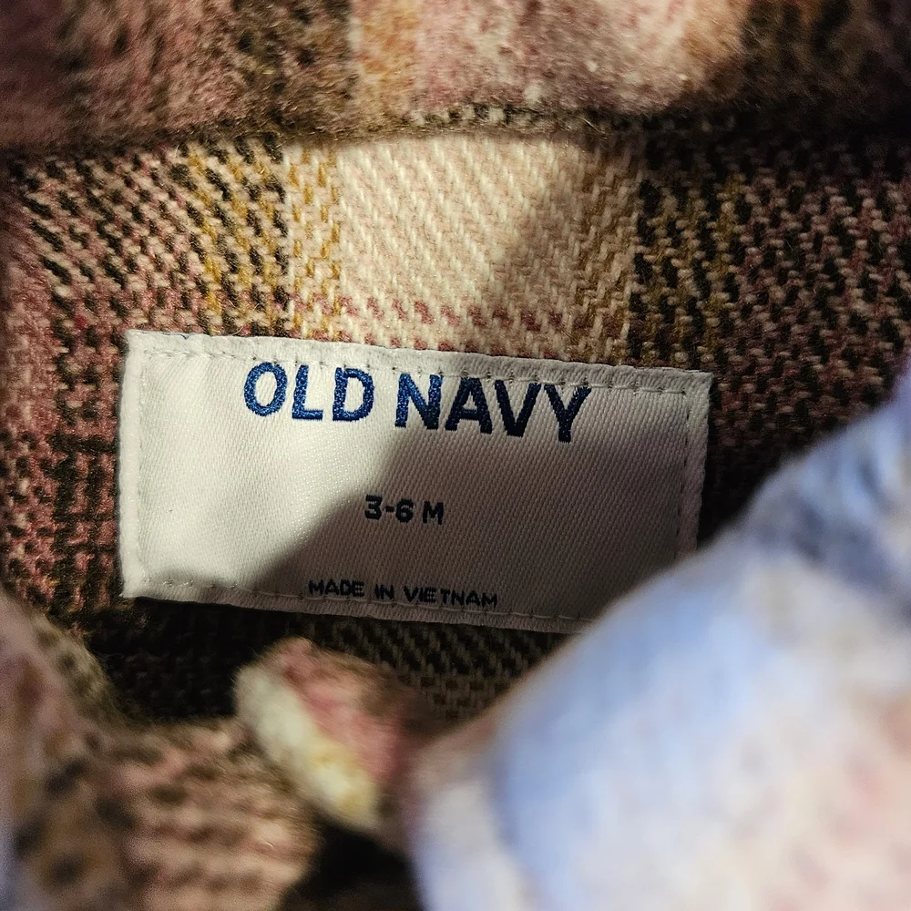 Old Navy Kids Plaid Flannel Shirt Jacket - Pink, Brown, Cream Infant 3-6 Months